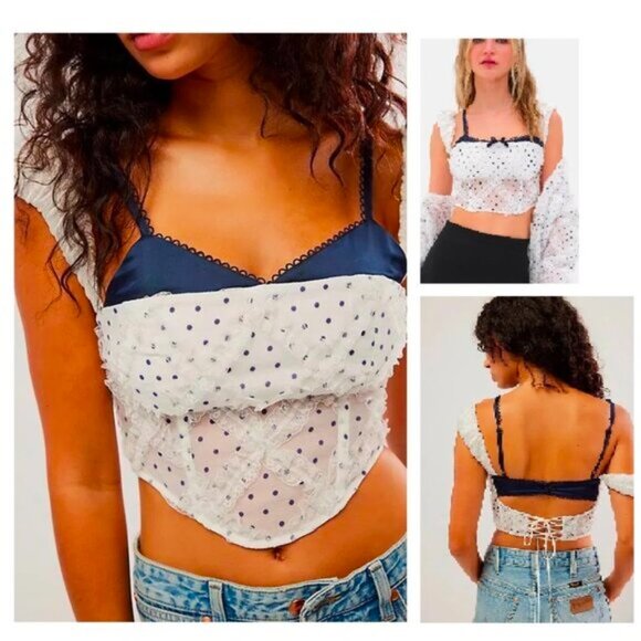 For Love And Lemons Tops - NEW FOR LOVE AND LEMONS CARMEN POLKA-DOT CORSET CROP TOP SIZE S